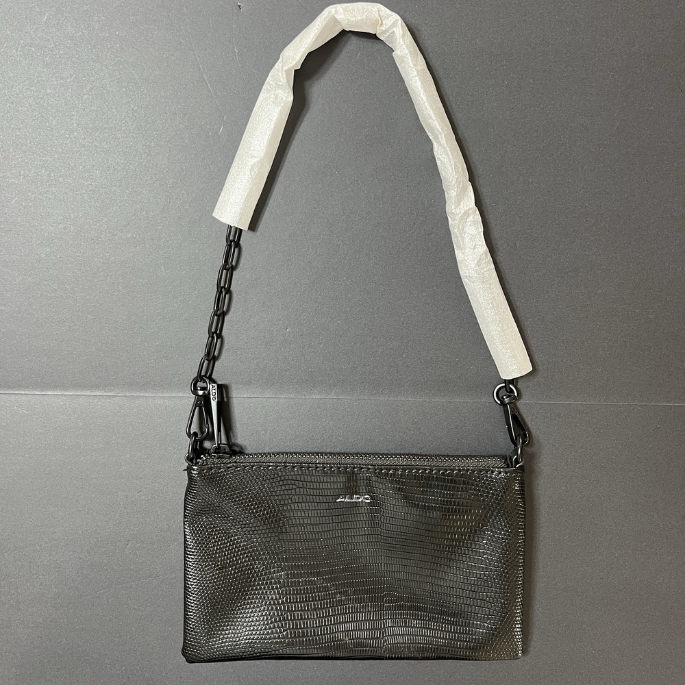 Aldo Small Shoulder Purse in Black Faux Leather Crocodile Texture Bag NWOT